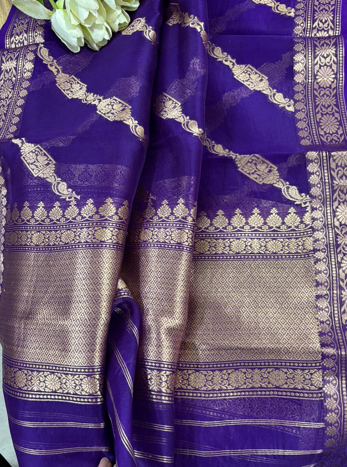 Elegant Blue Banarasi Pure Chiniya Silk Three Piece Unstitched Suit Set With Kora Silk Dupatta - Luxurion World