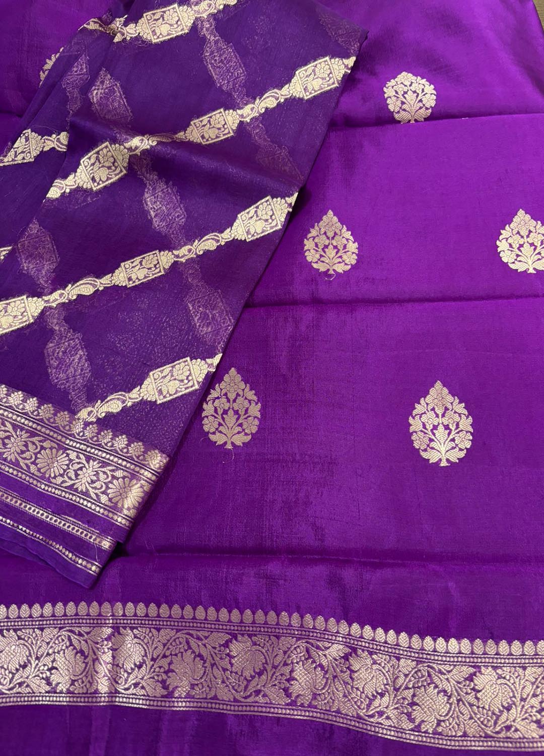 Exquisite Banarasi Pure Chiniya Silk Three Piece Unstitched Suit Set With Kora Silk Dupatta - Luxurion World