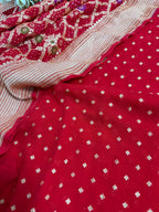 Red Banarasi Bandhani Pure Georgette Meenakari Three Piece Unstitched Suit Set - Luxurion World