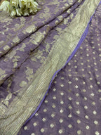 Elegant Purple Banarasi Pure Tissue Georgette Two Piece Unstitched Suit Set - Luxurion World