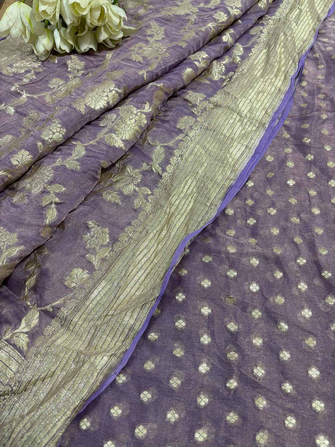 Elegant Purple Banarasi Pure Tissue Georgette Two Piece Unstitched Suit Set - Luxurion World