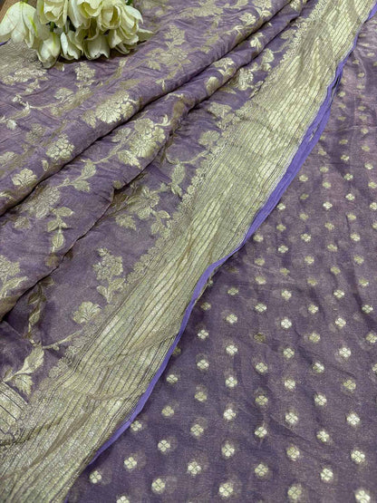 Elegant Purple Banarasi Pure Tissue Georgette Two Piece Unstitched Suit Set - Luxurion World