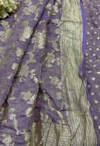 Elegant Purple Banarasi Pure Tissue Georgette Two Piece Unstitched Suit Set - Luxurion World