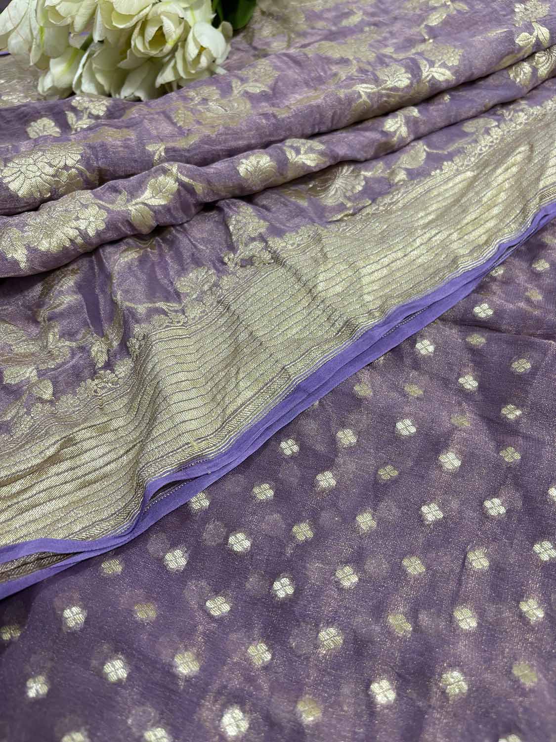 Elegant Purple Banarasi Pure Tissue Georgette Two Piece Unstitched Suit Set - Luxurion World