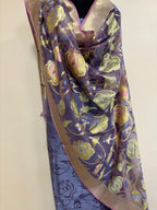 Blue Banarasi Pure Dupion Silk Three Piece Unstitched Suit Set With Net Dupatta - Luxurion World