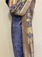 Blue Banarasi Pure Dupion Silk Three Piece Unstitched Suit Set With Net Dupatta - Luxurion World