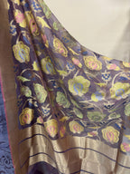 Blue Banarasi Pure Dupion Silk Three Piece Unstitched Suit Set With Net Dupatta - Luxurion World