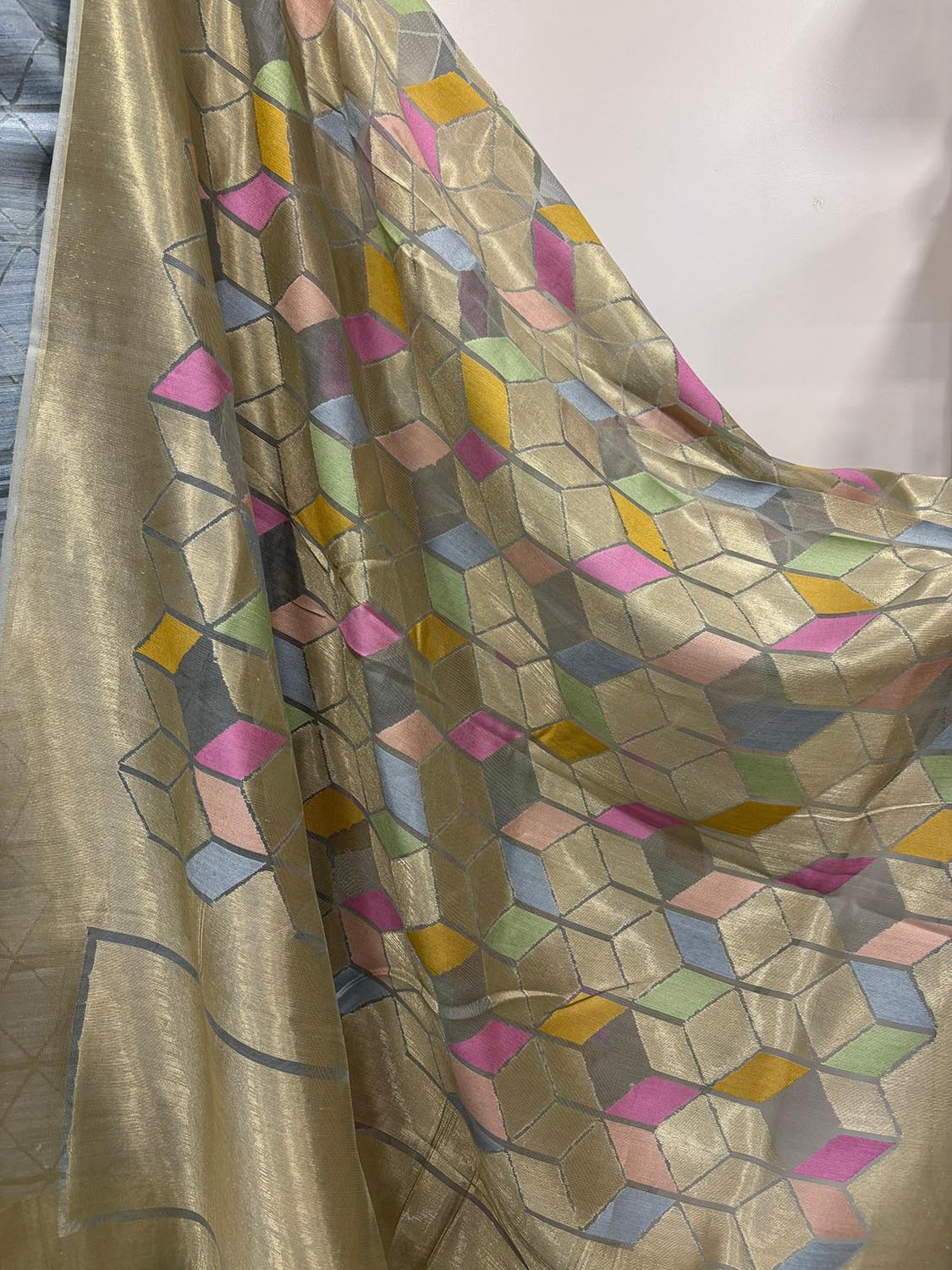 Elegant Grey Banarasi Pure Dupion Silk Three Piece Unstitched Suit Set With Net Dupatta - Luxurion World