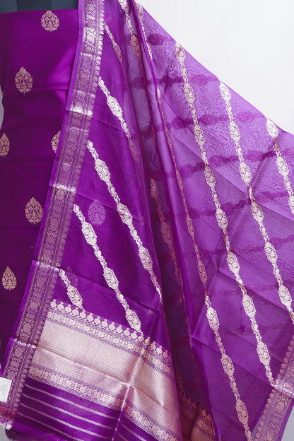 Exquisite Banarasi Pure Chiniya Silk Three Piece Unstitched Suit Set With Kora Silk Dupatta - Luxurion World