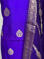 Elegant Blue Banarasi Pure Chiniya Silk Three Piece Unstitched Suit Set With Kora Silk Dupatta - Luxurion World