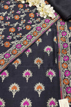 Exquisite Black Banarasi Pure Moonga Silk Unstitched Three Piece Suit Set - Luxurion World