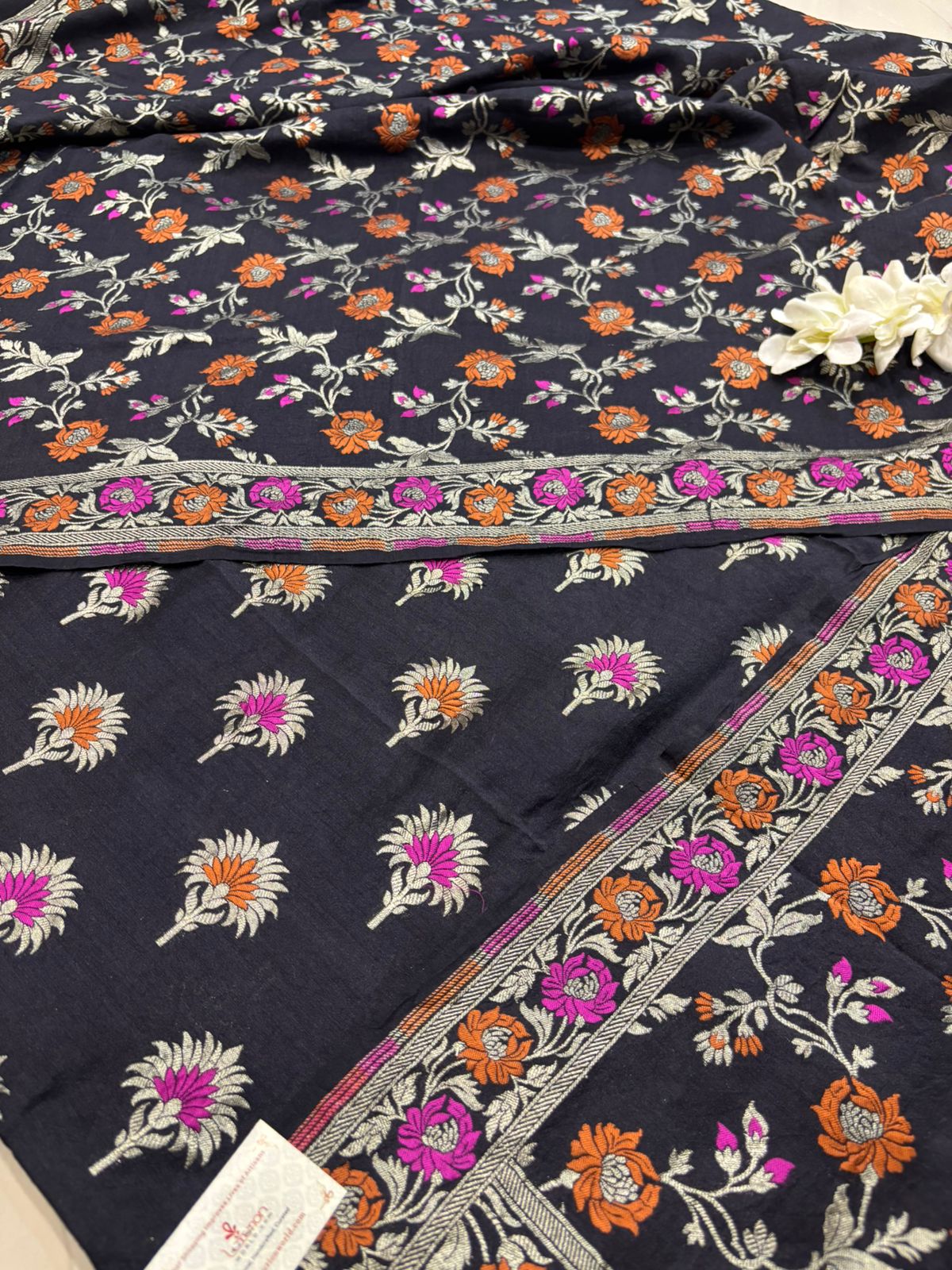 Exquisite Black Banarasi Pure Moonga Silk Unstitched Three Piece Suit Set - Luxurion World
