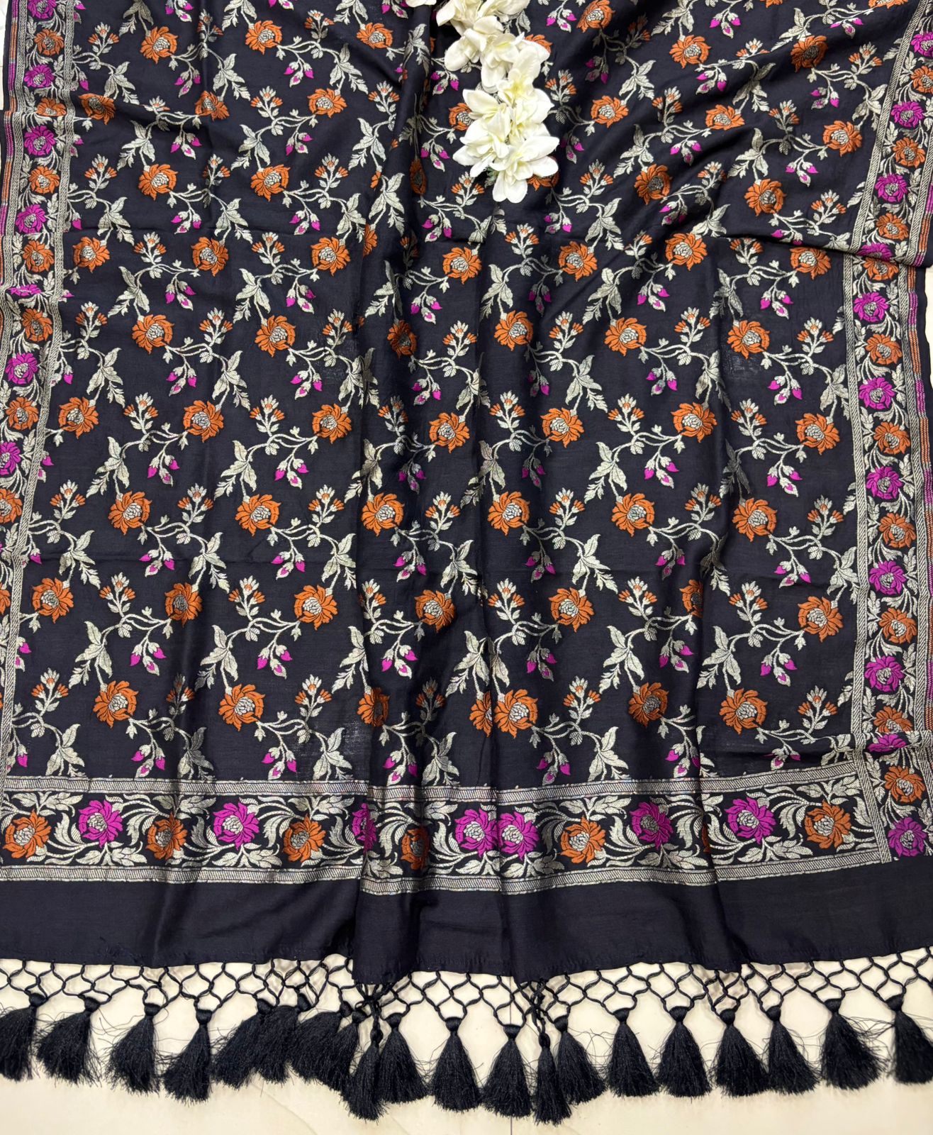 Exquisite Black Banarasi Pure Moonga Silk Unstitched Three Piece Suit Set - Luxurion World