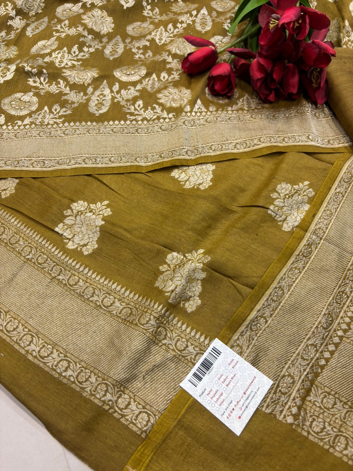 Mustard Yellow Banarasi Pure Moonga Silk Unstitched Three Piece Suit Set - Luxurion World