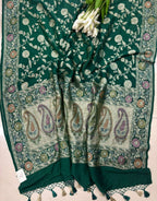 Green Banarasi Pure Moonga Silk Unstitched Three Piece Suit Set - Luxurion World