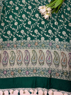 Green Banarasi Pure Moonga Silk Unstitched Three Piece Suit Set - Luxurion World