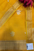 Yellow Banarasi Pure Muslin Cotton Kadwa Sona Roopa Three Piece Suit Set - Luxurion World