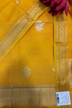 Yellow Banarasi Pure Muslin Cotton Kadwa Sona Roopa Three Piece Suit Set - Luxurion World