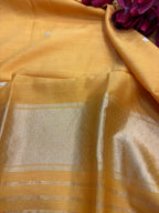 Yellow Banarasi Pure Muslin Cotton Kadwa Sona Roopa Three Piece Suit Set - Luxurion World