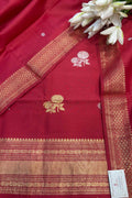 Red Banarasi Pure Muslin Cotton Kadwa Sona Roopa Three Piece Suit Set - Luxurion World