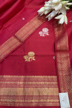 Red Banarasi Pure Muslin Cotton Kadwa Sona Roopa Three Piece Suit Set - Luxurion World