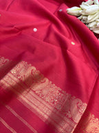 Red Banarasi Pure Muslin Cotton Kadwa Sona Roopa Three Piece Suit Set - Luxurion World