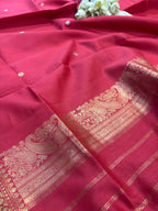 Red Banarasi Pure Muslin Cotton Kadwa Sona Roopa Three Piece Suit Set - Luxurion World