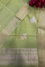 Elegant Green Banarasi Pure Muslin Cotton Kadwa Sona Roopa Three Piece Suit Set - Luxurion World
