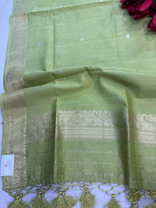 Elegant Green Banarasi Pure Muslin Cotton Kadwa Sona Roopa Three Piece Suit Set - Luxurion World
