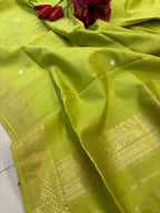 Elegant Green Banarasi Pure Muslin Cotton Kadwa Sona Roopa Three Piece Suit Set - Luxurion World