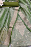 Green Banarasi Tissue Silk Three Piece Unstitched Suit Set