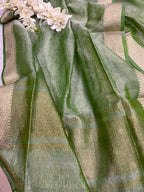 Green Banarasi Tissue Silk Three Piece Unstitched Suit Set