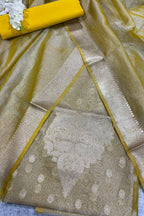 Yellow Banarasi Tissue Silk Three Piece Unstitched Suit Set
