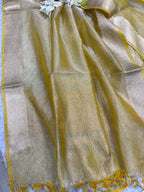 Yellow Banarasi Tissue Silk Three Piece Unstitched Suit Set