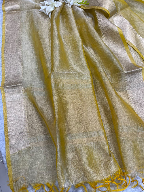 Yellow Banarasi Tissue Silk Three Piece Unstitched Suit Set