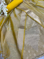 Yellow Banarasi Tissue Silk Three Piece Unstitched Suit Set