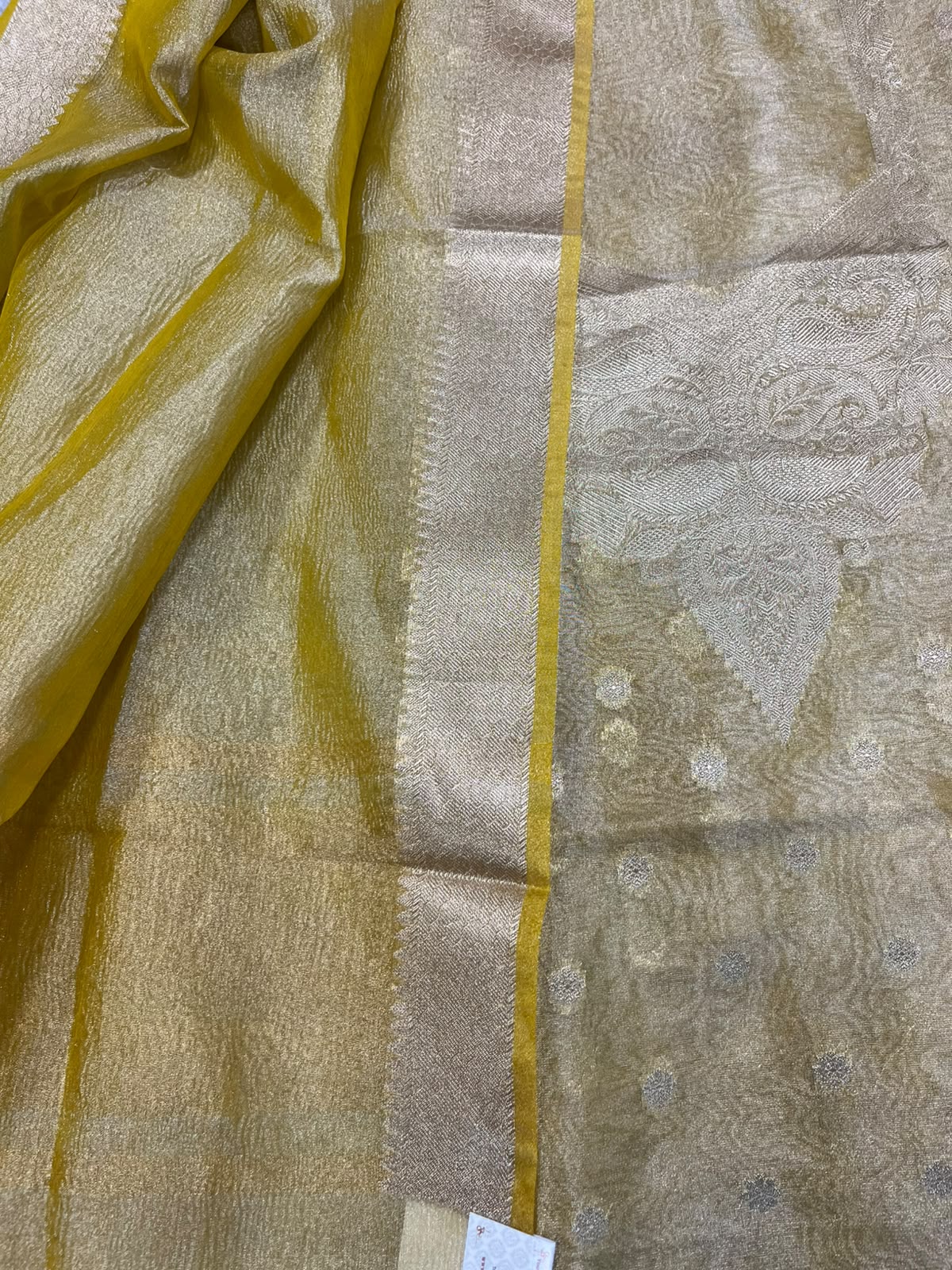 Yellow Banarasi Tissue Silk Three Piece Unstitched Suit Set