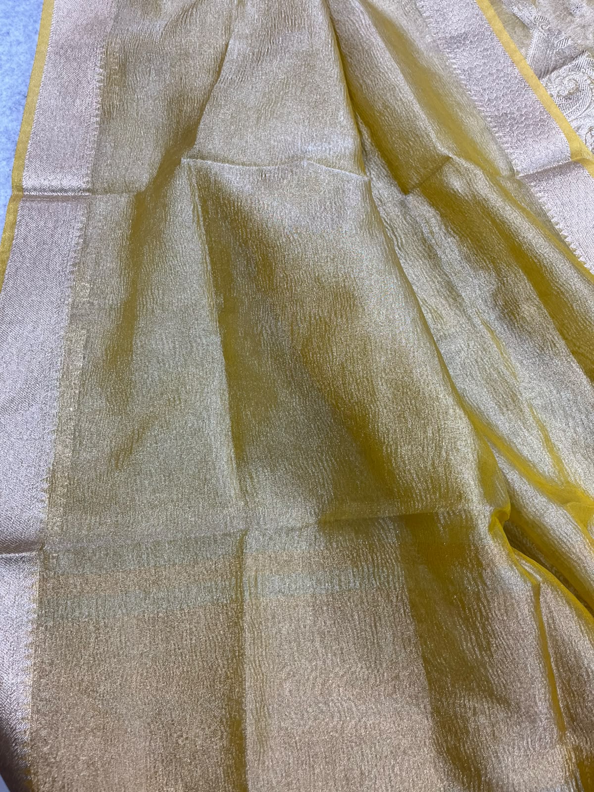 Yellow Banarasi Tissue Silk Three Piece Unstitched Suit Set