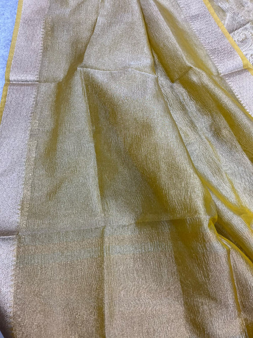 Yellow Banarasi Tissue Silk Three Piece Unstitched Suit Set