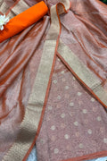 Orange Banarasi Tissue Silk Three Piece Unstitched Suit Set