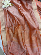 Orange Banarasi Tissue Silk Three Piece Unstitched Suit Set