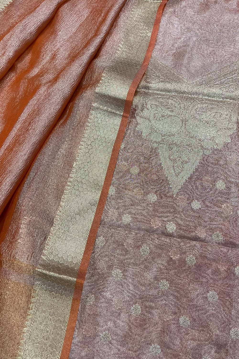 Orange Banarasi Tissue Silk Three Piece Unstitched Suit Set