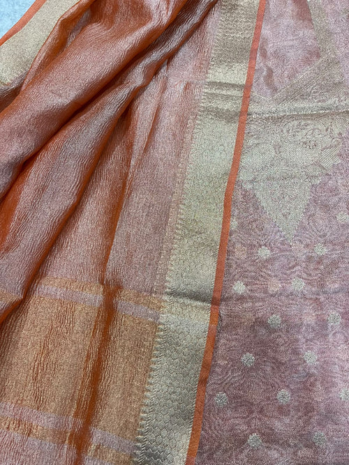 Orange Banarasi Tissue Silk Three Piece Unstitched Suit Set