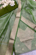 Green Banarasi Tissue Silk Three Piece Unstitched Suit Set