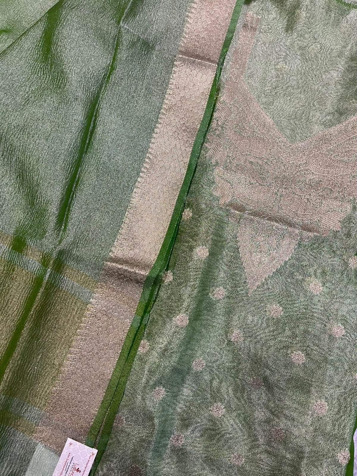 Green Banarasi Tissue Silk Three Piece Unstitched Suit Set