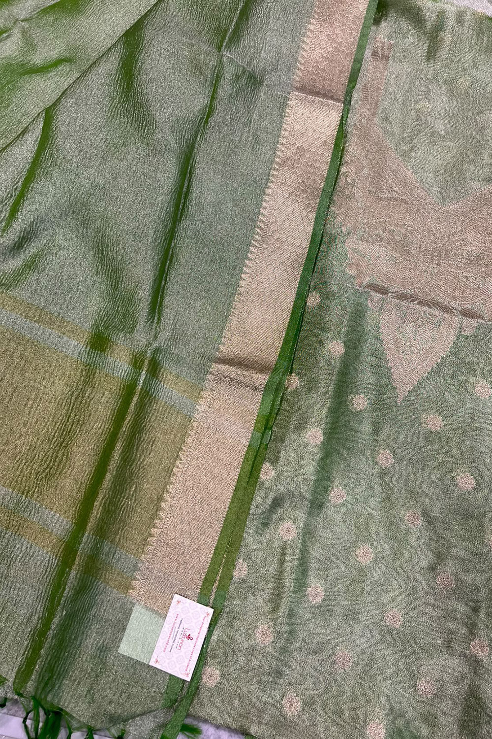 Green Banarasi Tissue Silk Three Piece Unstitched Suit Set