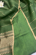 Green Banarasi Raw Silk Three Piece Unstitched Suit Set