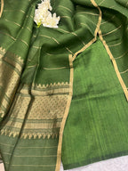 Green Banarasi Raw Silk Three Piece Unstitched Suit Set