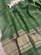 Green Banarasi Raw Silk Three Piece Unstitched Suit Set