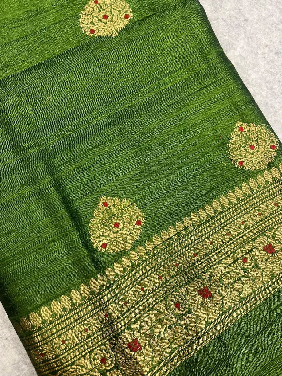 Green Banarasi Raw Silk Three Piece Unstitched Suit Set